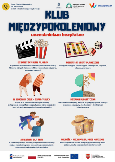Plakat informujący o zajęciach w Klubie międzypokoleniowym